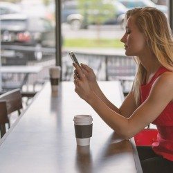 Woman sitting at counter